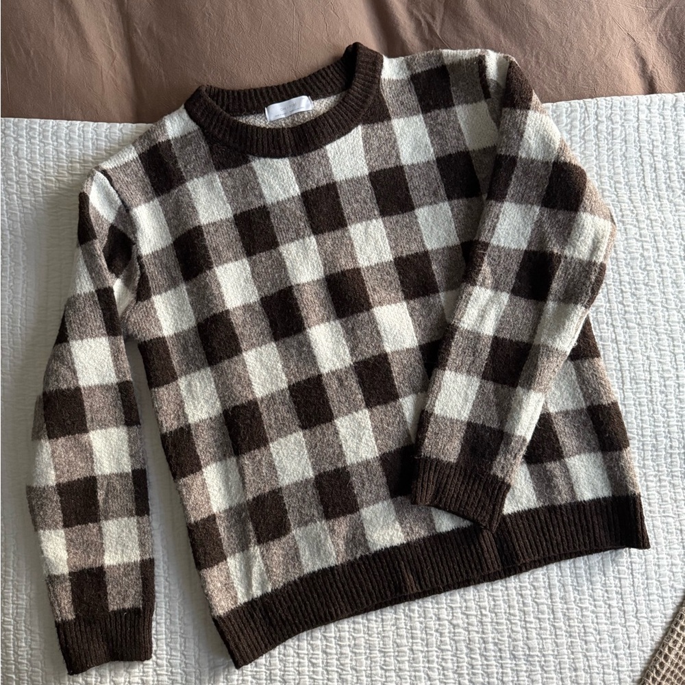 OAK + FORT Chocolate and Cream Knit Sweater